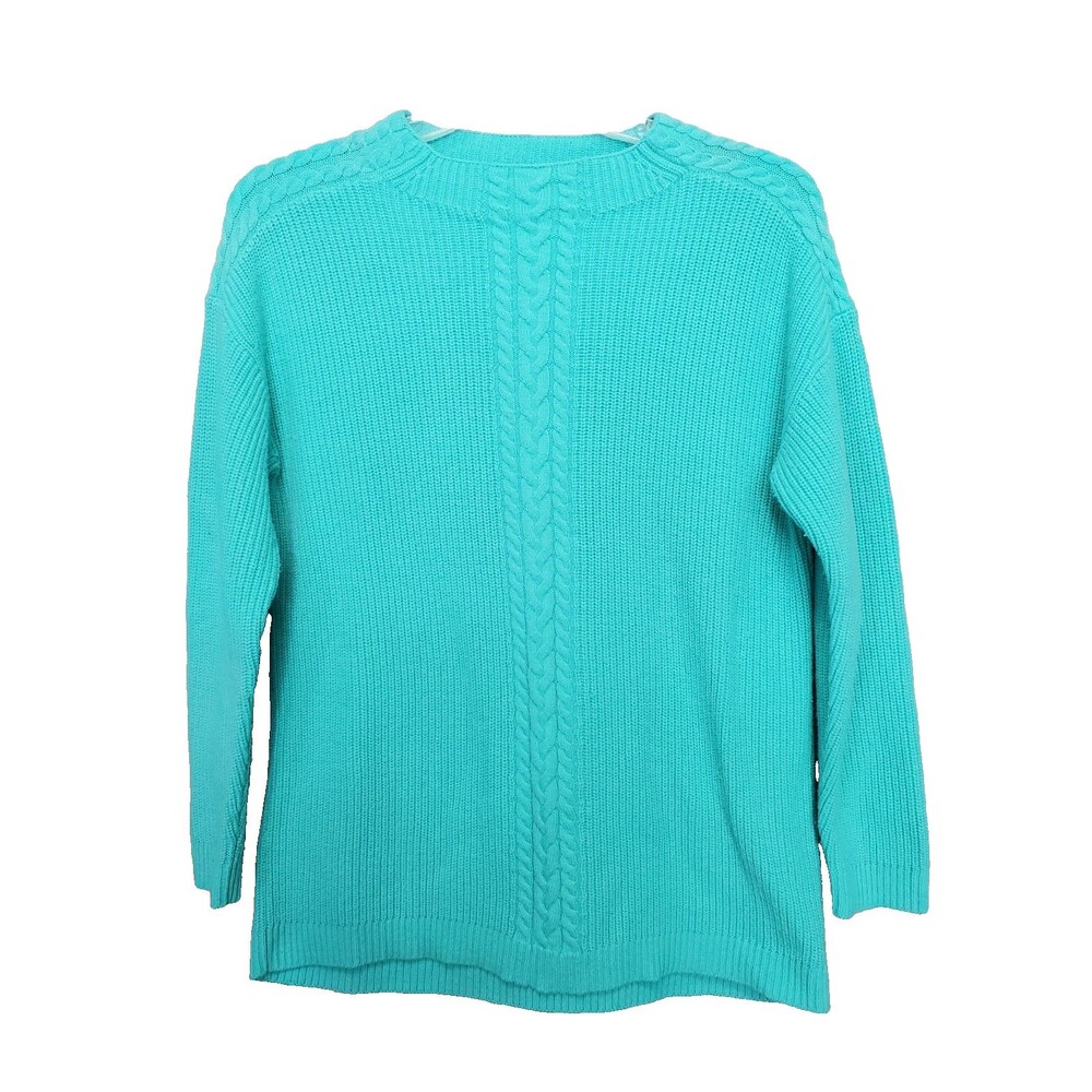 Talbots Wool Blend Green Thick Cable-Knit Funnel Neck Pullover Sweater Size L